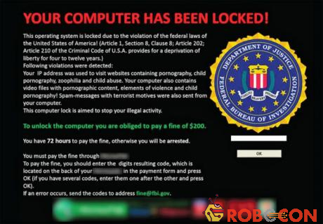 Thêm một ví dụ về ransomware giả mạo FBI trên máy tính​
