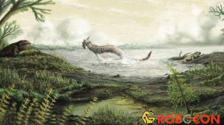 Hình ảnh phác họa những con vật đầu tiên đi lại trên đất liền tại Scotland.
