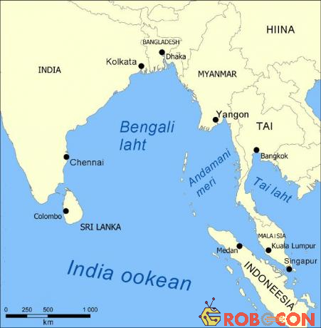 Vùng biển chết nằm trong vịnh Bengal, gần khu vực Đông Nam Á.