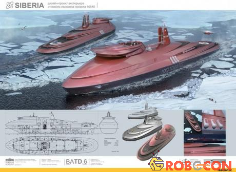 Thiết kế đậm chất tàu vũ trụ của dự án tàu phá băng hạt nhân Leader của Nga.