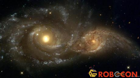 Hai thiên hà xoắn ốc đang va chạm vào nhau.