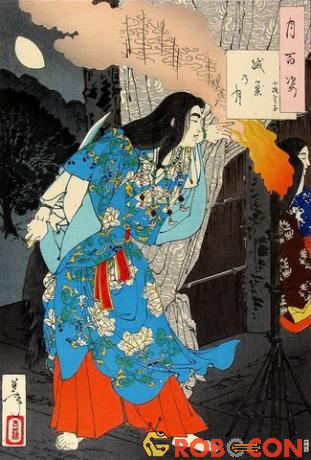 Một ninja tên Yamato Takeru chuẩn bị giết một lãnh chúa. Tranh của Yoshitoshi năm 1886.
