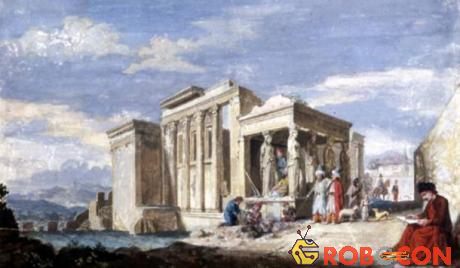 Pausanias đã kể về một ngọn đèn vàng trong đền Minerva Polias. Tranh của họa sĩ James Stuart vào những năm 1750 - 1760 khắc họa đền Erechtheion, chỗ cuối phía tây của đền Minerva Polias và đền Pandrosium tại thành cổ Acropolis, Athens. 