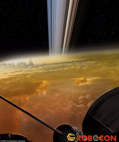 Bức ảnh do các nhà khoa học NASA tạo lại khi nhận được dữ liệu hình ảnh của Cassini chuyển về Trái Đất (hình ảnh khí quyển sao Thổ và vành đai gần nhất).