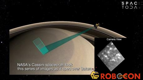 Tàu Cassini bay từ xa để ghi lại hình ảnh khí quyển Sao Thổ. 