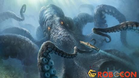 Minh họa quái vật mực Kraken trong truyền thuyết.