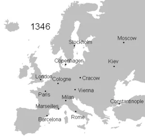 Sự lan tỏa của Cái Chết Đen lên Châu Âu (1346-1353).