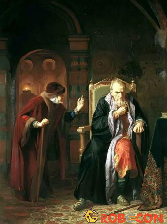 Tranh minh họa sa hoàng Ivan và y tá của ông.