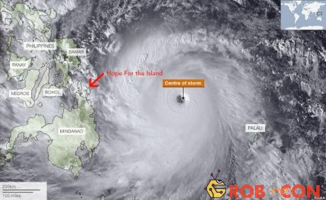 Ảnh vệ tinh của siêu bão Haiyan. 