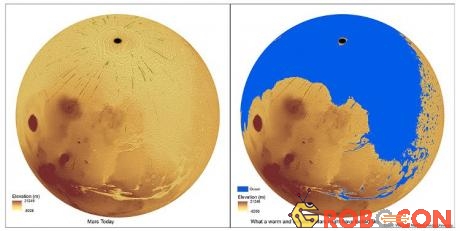 Sao Hỏa khô cằn hiện tại và được bao phủ phần lớn bởi đại dương ngày xưa