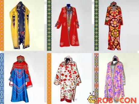 Các mẫu trang phục truyền thống của phụ nữ Uzbekistan. 