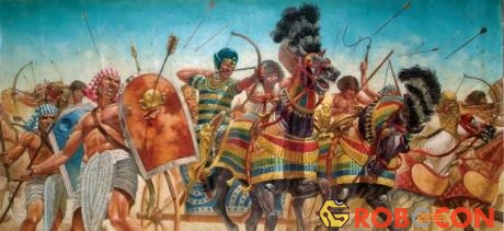 Pharaoh Rameses dẫn đầu cuộc phản công của quân Ai Cập.