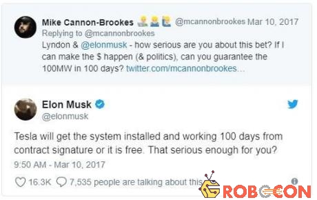 Elon Musk xác nhận Tesla sẽ xây dựng hệ thống pin điện lớn nhất thế giới chỉ trong vòng 100 ngày.