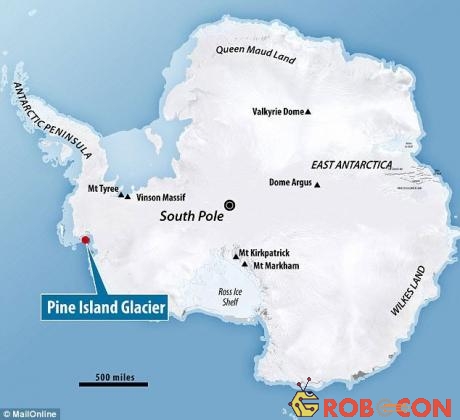 Vị trí của lớp băng Pine Island ở phía tây Nam Cực 