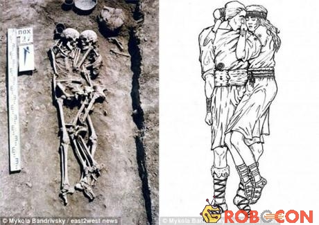 Hài cốt hai vợ chồng trong ngôi mộ 3.000 năm tuổi ở Ukraine.