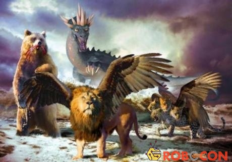 Hình vẽ 4 loài thú dữ xuất hiện vào ngày tận thế mô tả trong Book of Daniel​
