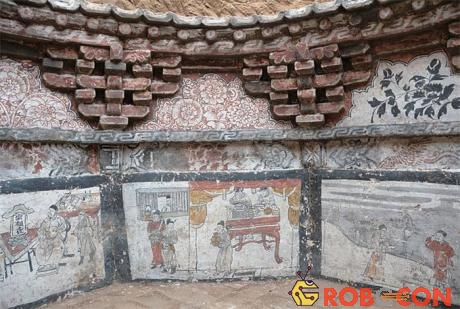 Hình vẽ trên tường mộ kể về đời sống ở Trung Quốc dưới sự thống trị của quân Mông Cổ.