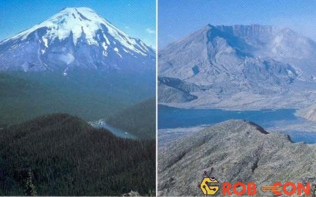 Núi lửa St. Helens, trước và sau vụ phun trào.
