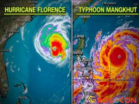 Ảnh vệ tinh bão Florence và bão Mangkhut.