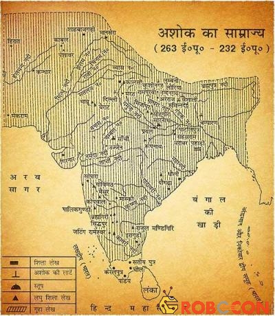 Bản đồ Ấn Độ dưới thời trị vì của Ashoka Đại Đế.