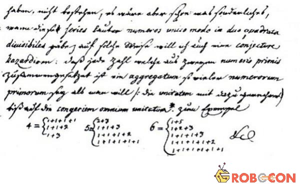 Một phần bức thư Goldbach gửi Euler