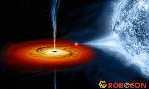Cột sáng phát ra ngoài hố đen sau khi một ngôi sao bị nuốt. Ảnh: NASA.
