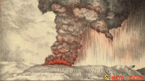Vụ phun trào núi lửa Krakatoa năm 1883 gây ra những thiệt hại nặng nề. 